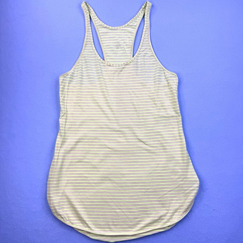 Lululemon racerback tank top green/salmon stripe lightweight  Size 6/8 1061